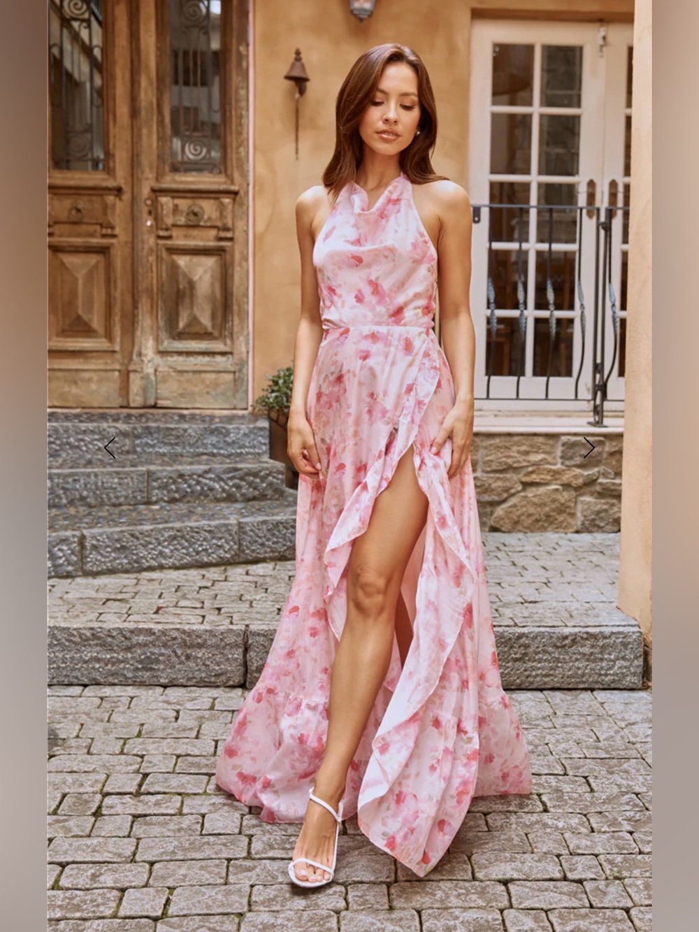 Hello Molly Pink Floral Maxi Halter Wrap Dress Summer Sz XS US 2 NEW